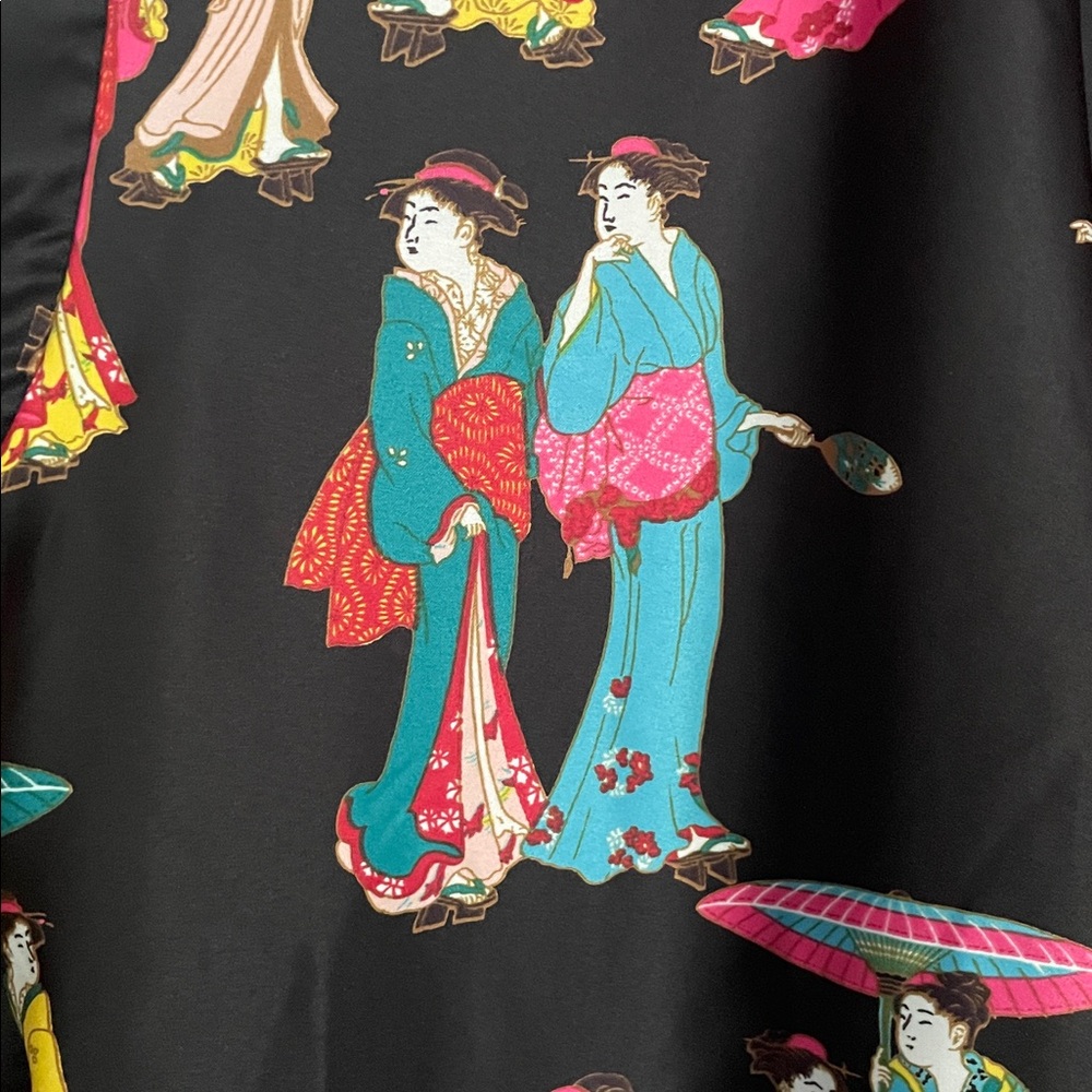 Natori Geisha Printed Satin Tie Waist Wrap Robe - Picture 3 of 5